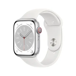 Apple Watch Series 8 LTE 45mm Aluminium Silber Sportarmband Weiß
