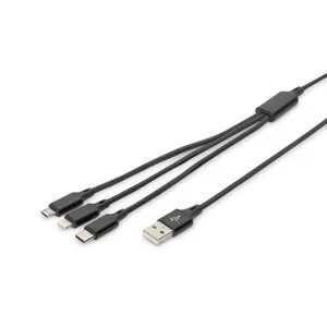 DIGITUS 3-in-1 Ladekabel, USB A - Lightning + Micro USB + USB-C 