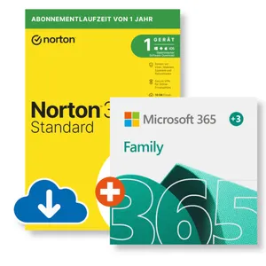 Microsoft 365 Family (15 Monate) + Norton 360 Standard | Download & Produktschlüssel