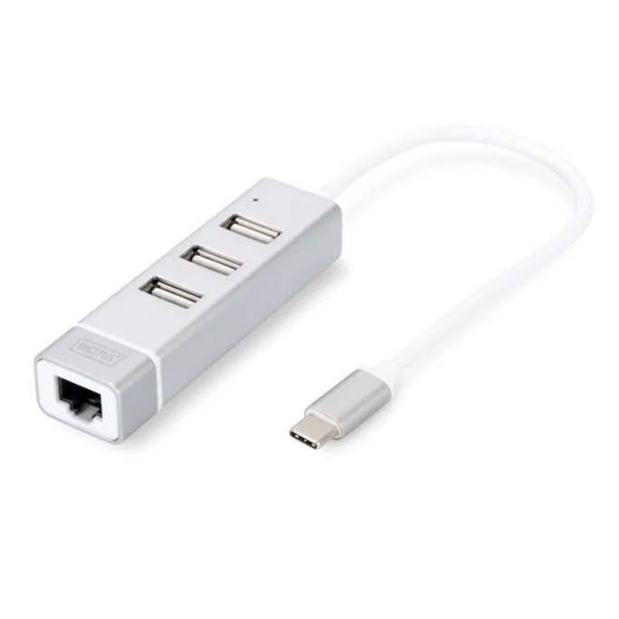 DIGITUS USB2.0 3-Port HUB & Fast Ethernet LAN-Adapter mit Typ-C Anschluss