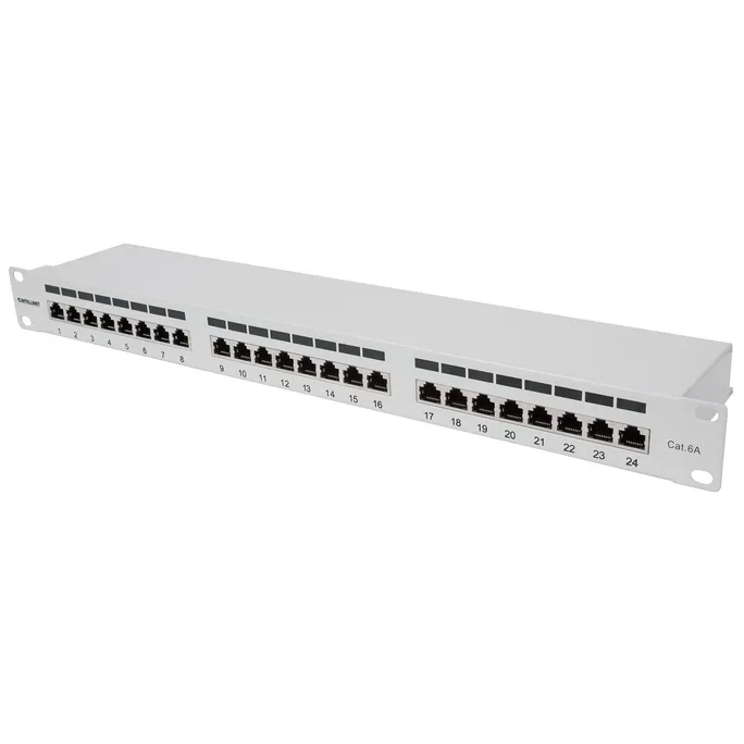 24-Port Cat6a Patchpanel, geschirmt, 24 Ports, FTP, 1 HE, Klemmleisten mit 90°