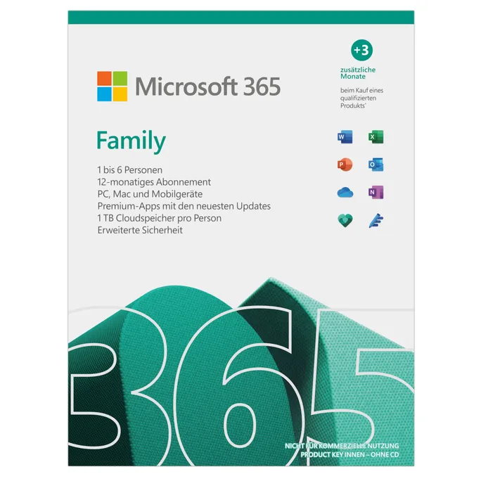 Microsoft 365 Family (Word, Excel usw.) inkl. 6 TB Speicher + 3 Monate geschenkt