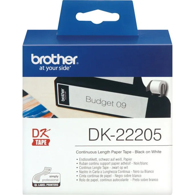  Brother DK-22205 Endlosetiketten – schwarz auf weiß, 62 mm x 30,48 m