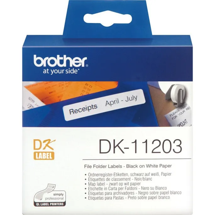 Brother DK-11203 Einzeletiketten – schwarz auf weiß, 300 Stk., 17x 87 mm