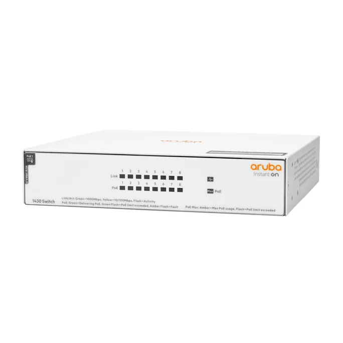 HPE Aruba Instant On 1430 8G Class4 PoE 64W 8-Port unmanaged Switch