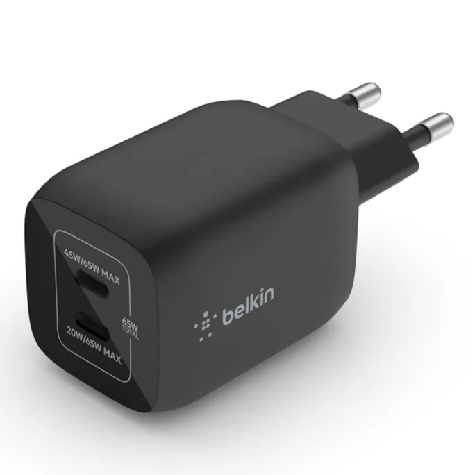Belkin 65W Dual USB-C Ladegerät, Power Deliver, PPS, schwarz, universal