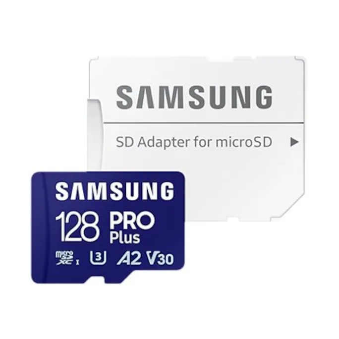 Samsung PRO Plus 128 GB microSDXC-Speicherkarte (180 MB/s, Class U3, V30, A2)
