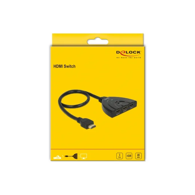 Delock HDMI UHD Switch 3 x HDMI in > 1 x HDMI out 4K 60 Hz mit Kabel