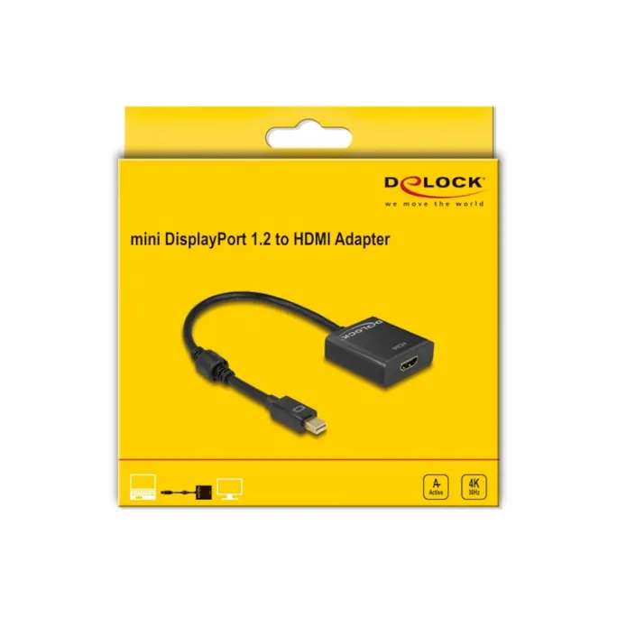 Delock Adapter mini DisplayPort 1.2 Stecker > HDMI Buchse 4K Aktiv schwarz
