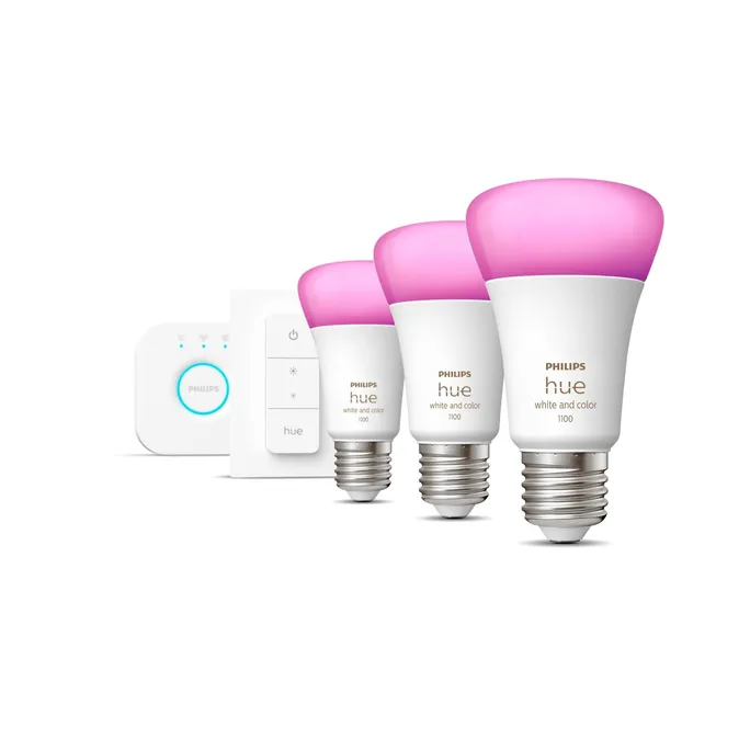 Philips Hue Starter Set White & Col. Amb. E27806lm 75W, 3er Pack + Dimmschalter