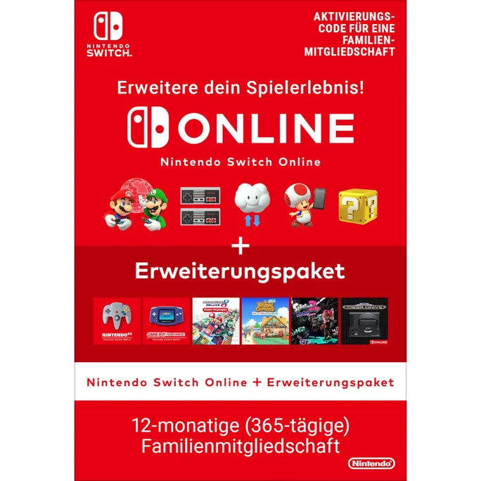Nintendo Switch Online Family 12 Monate + Erweiterungspaket Digital Code