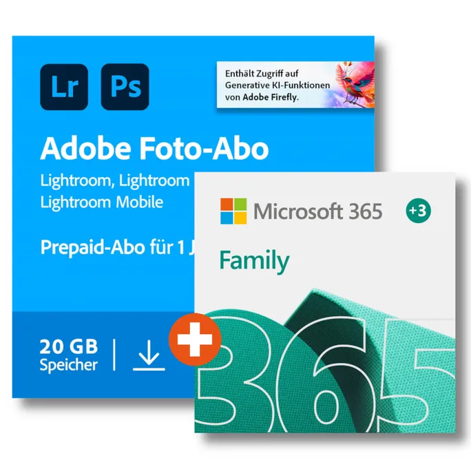 Microsoft 365 Family (15 Monate) + Adobe Creative Cloud Foto-Abo  | 20 GB | Download & Key