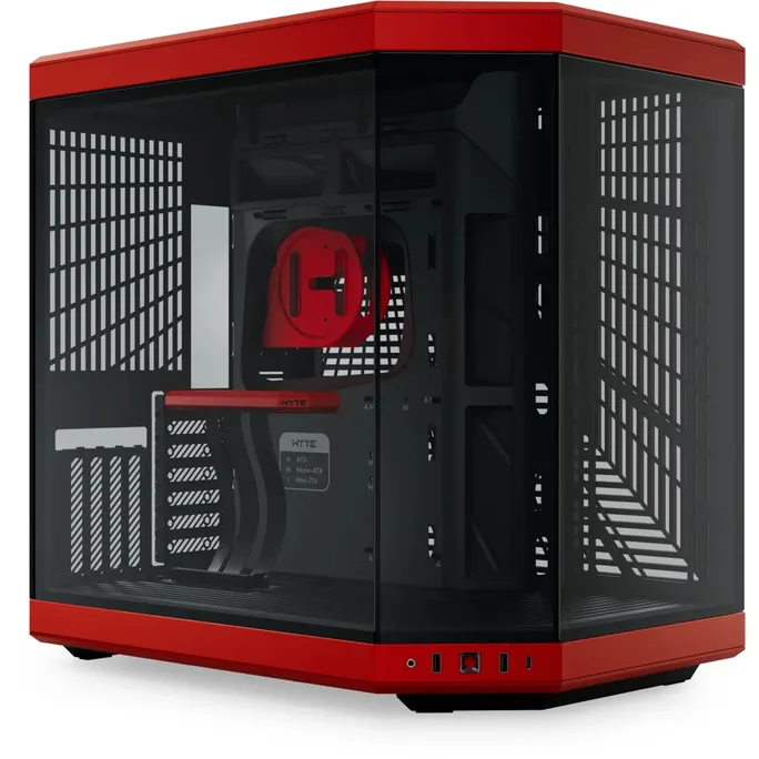 HYTE Y70 Zweikammer ATX Midi Tower Gaming Gehäuse Rot mit Glasfenster