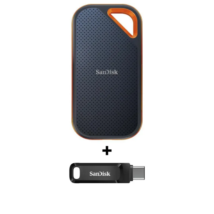 SanDisk Extreme Pro Portable SSD 2 TB V2 - USB-C 3.2 Gen2 IP65 wasserresistent + SanDisk Ultra Dual Drive Go 128 GB USB 3.1 Type-C / USB-A Stick