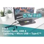 DIGITUS 3-in-1 Ladekabel, USB A - Lightning + Micro USB + USB-C, schwarz